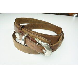 Orvis Brown Leather Silver Brass Made in USA Belt Sz 42